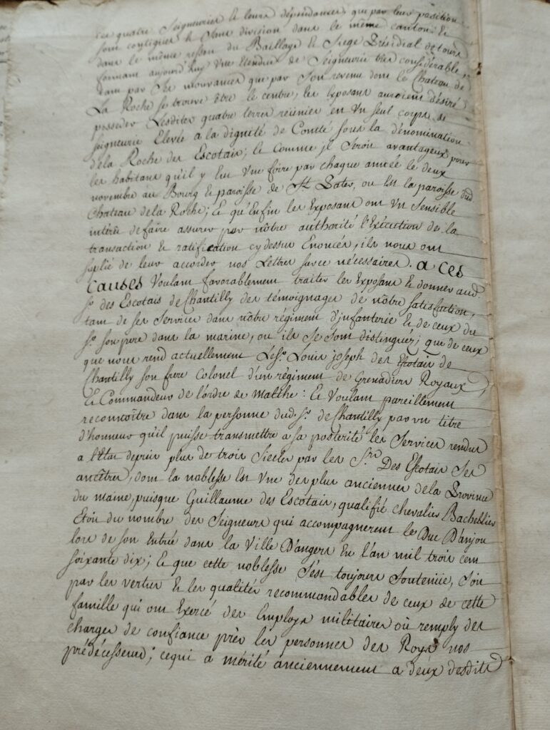 Lettres Patentes érection comté des Escotais