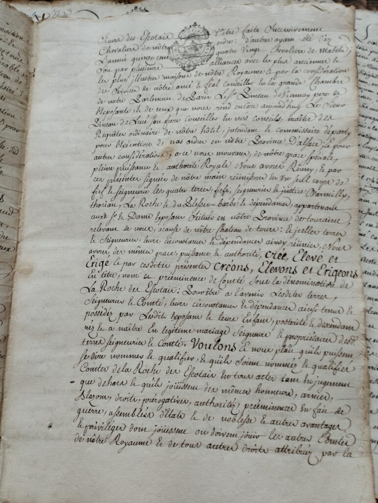 Lettres Patentes d'érection du comté des Escotais